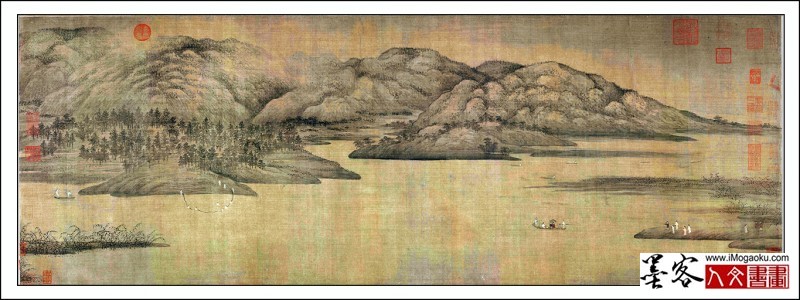 0085-C五代- 董源 潇湘图卷 画心 绢本 50X141w